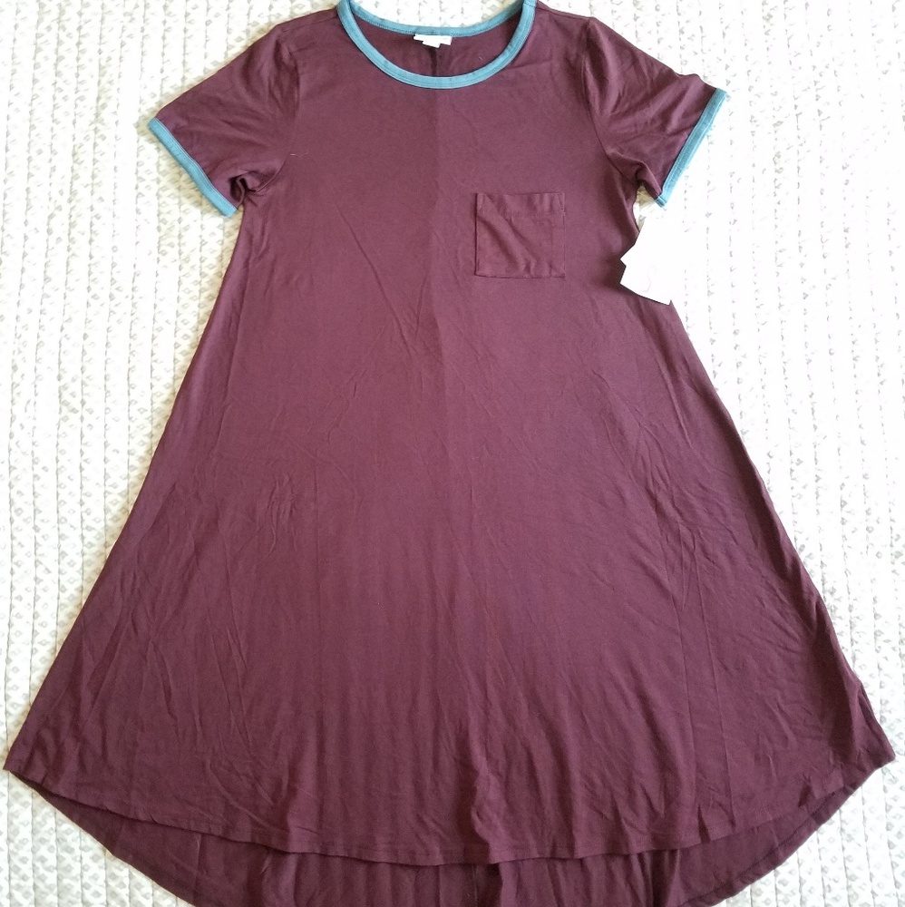 NWT Lularoe Carly Small Burgandy Blue Hi Lo Dress